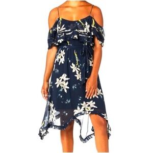 PAIGE Sahar Silk Cold Shoulder Floral Lined Dress